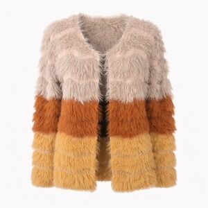 Page Cozy Soft Western Boho Colorblock Cardigan Sweater Y2K Hipster Womens M